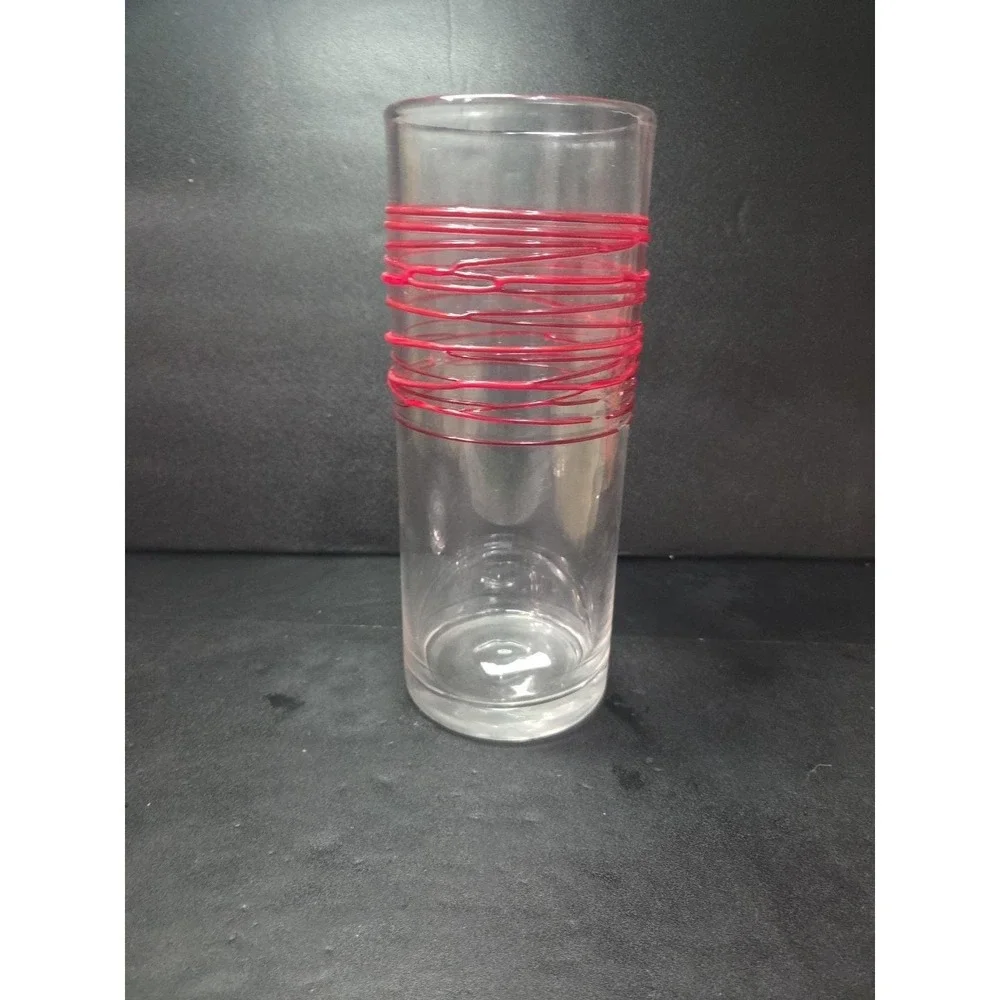 Pier 1 Imports Red Swirline Glass Vase, Vintage Handcrafted Flower Display, Flaw